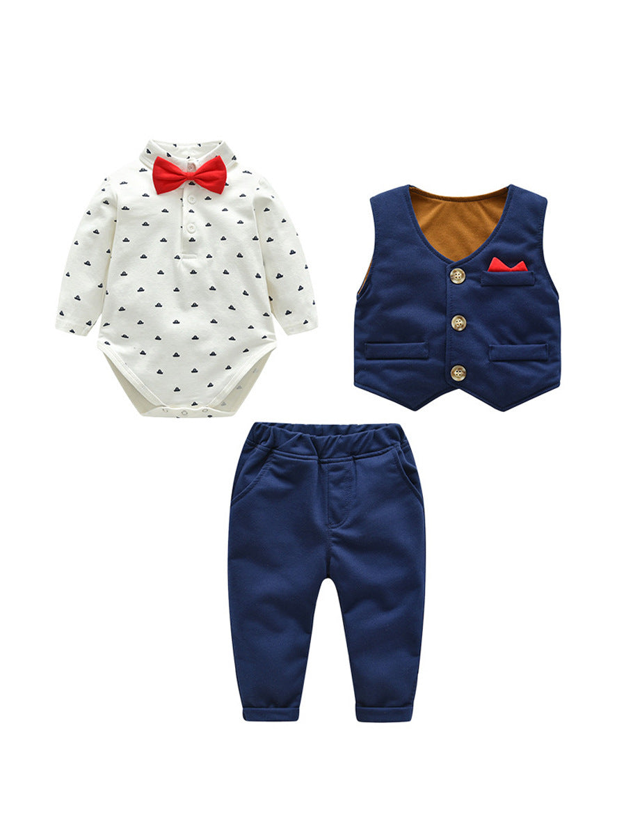 children's suit, gentleman with bow tie, baby clothes 3 piece set, first birthday boy formal wear, for 0-24 months, imported from china