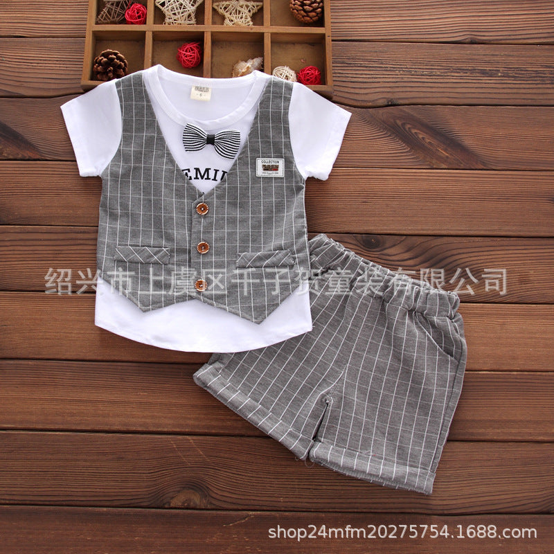 Boys' short-sleeved vest two-piece suit for toddlers aged 1-4 imported from china