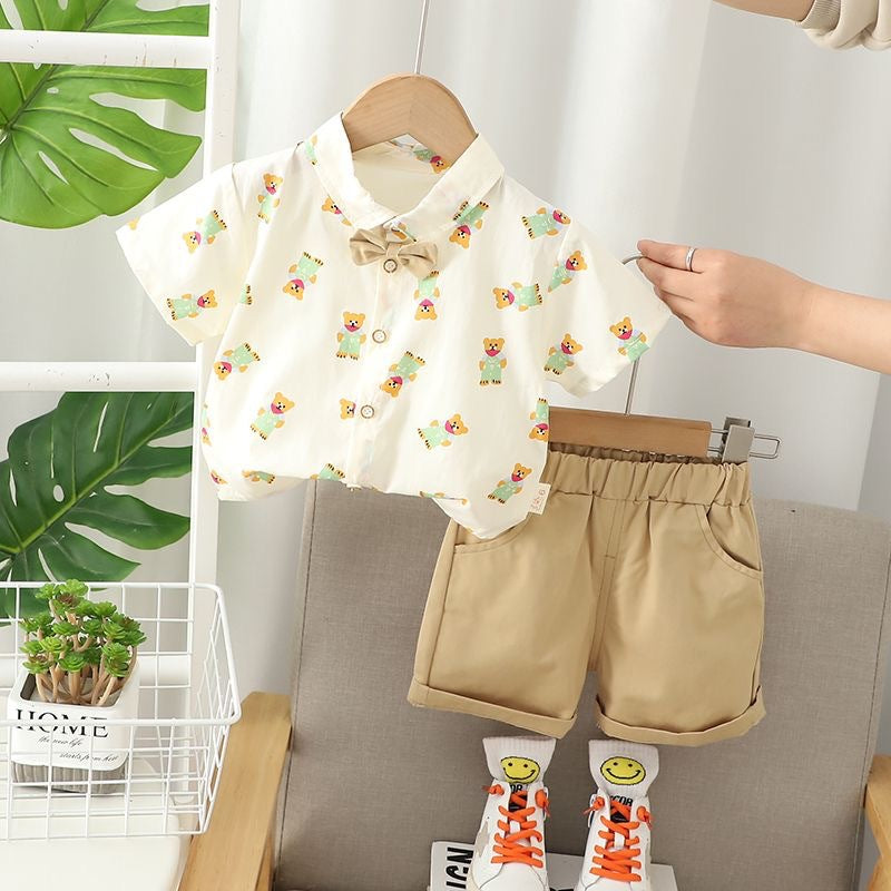 Boys' summer clothes cute all-over print bear shirt+pant for 1-4 years, imported from china