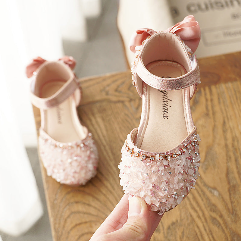 summer soft-soled girls' half sandals girls' bow shoes 26-30 size imported from china