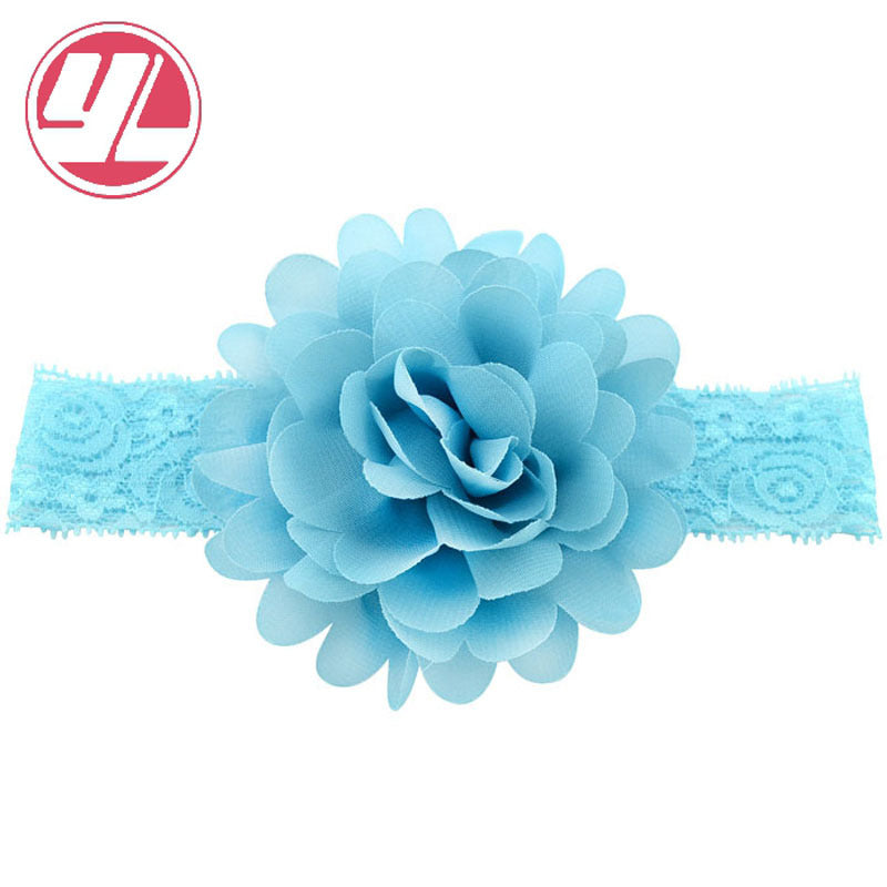 Korean style lace children's headband, baby chiffon trim flower baby headband light blue color imported from china