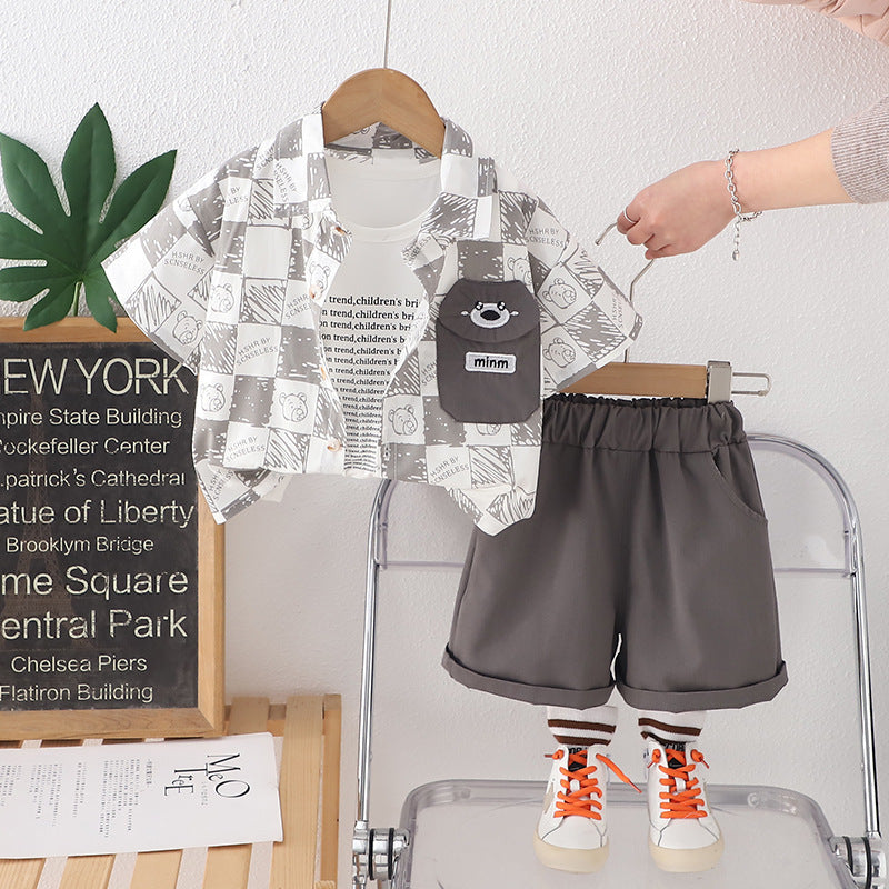 Summer New Korean Style Trendy Kids' Summer Clothes Boys' 3 Pieces Set For 4-5 Years, Imported From China