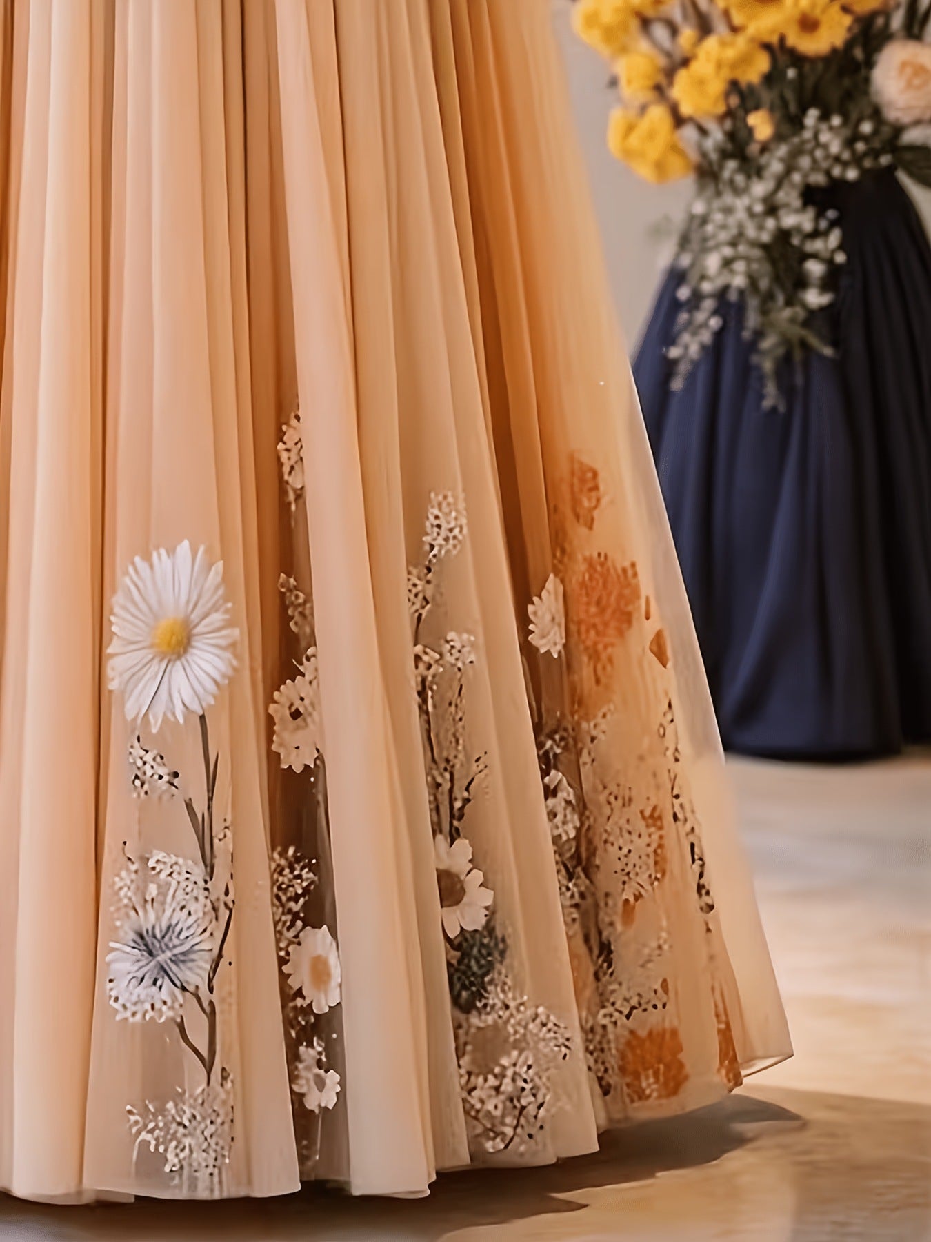 Women's slim-fitting mesh maxi skirt with butterfly and floral print, suitable for banquets, dates, and vacations.
