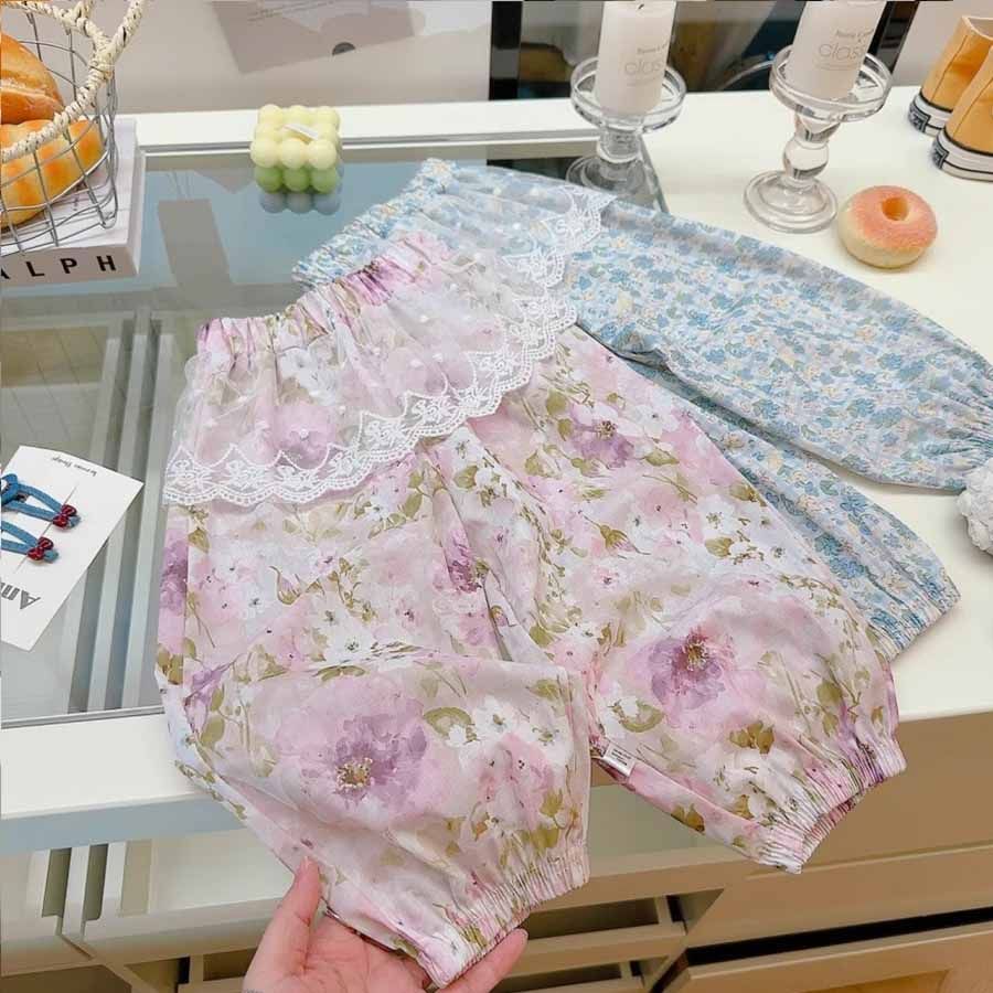 Girls' Summer Pants, Kidsren's Loose, Lightweight, Breathable, Lace Anti-Mosquito Pants, Baby Girl's Thin Casual Pants, 2-8y size, imported from china