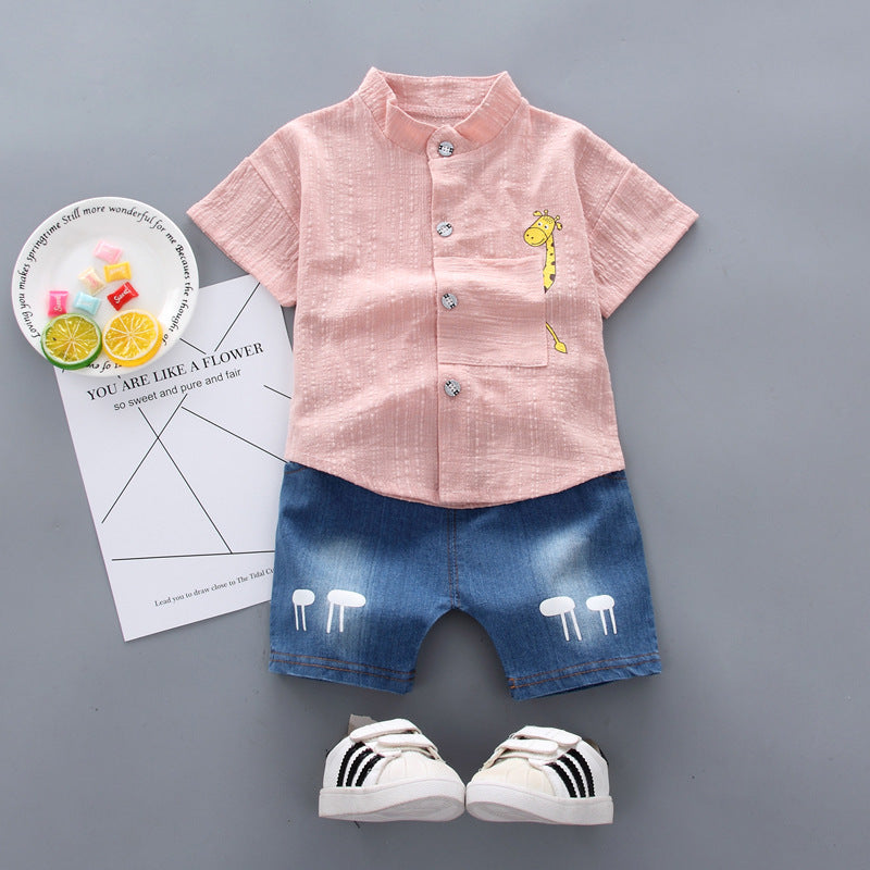 Summer New Style  Boys' New Cartoon Shirts and Jeans Suits For 12-18 Months