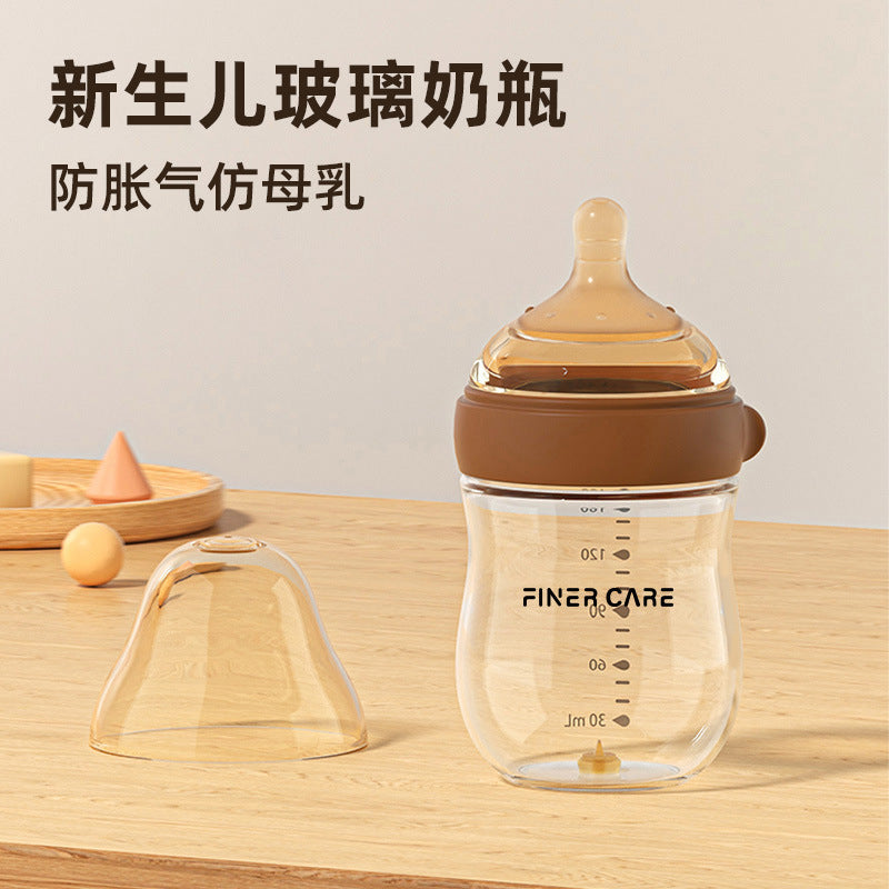 Newborn High Borosilicate Glass Anti-Colic Baby Bottle, Imitation Breast Milk Bottle for Babies 0-10 Months Old