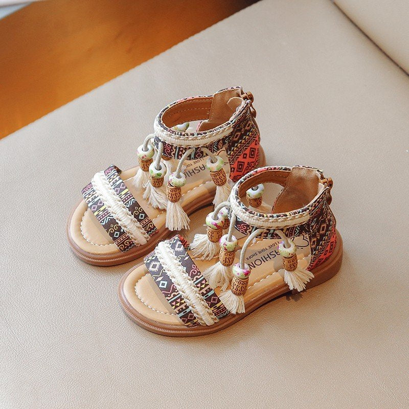 Girls' ethnic style sandals, summer trendy vacation shoes, soft-soled shoes, for 26 size imported from china