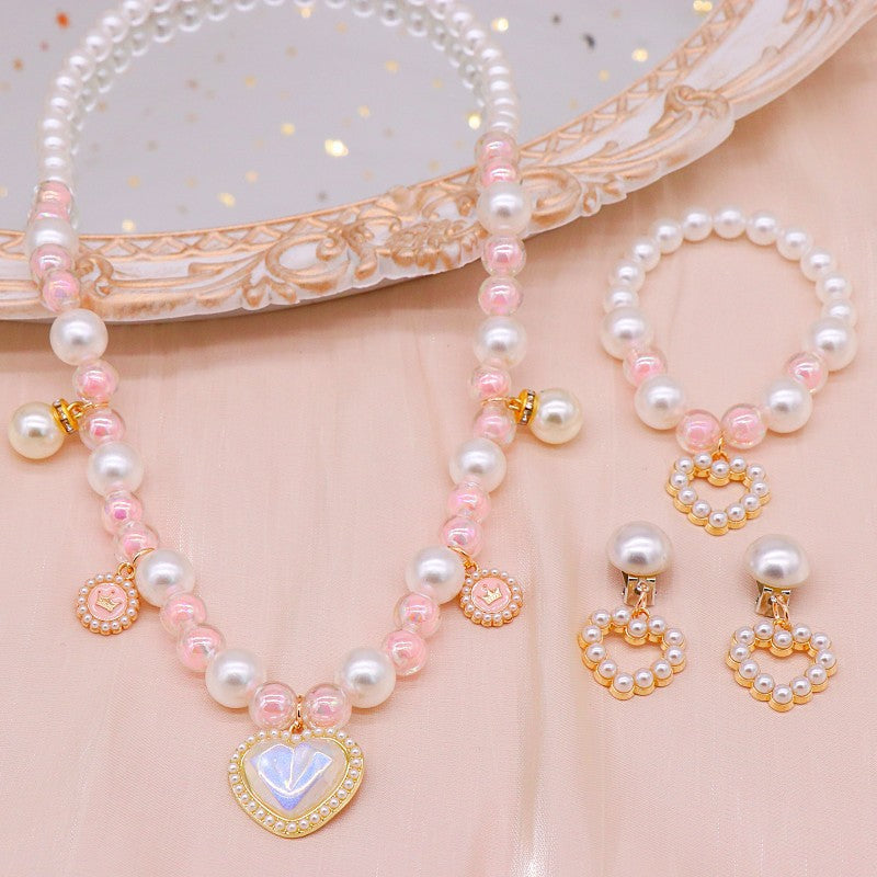 children's necklaces, imitation pearl necklaces, elegant, 3-piece set, imported from china