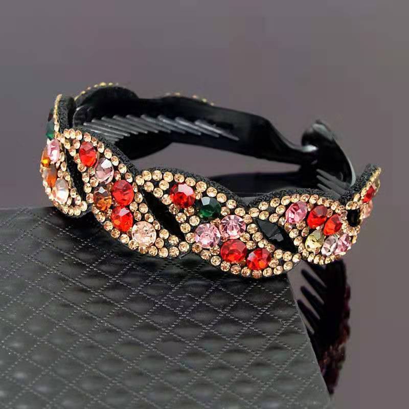 Hair clip with rhinestone embellishment, hair ornament, hair bun tool, Willow Leaf Rainbow Medium, Imported From China