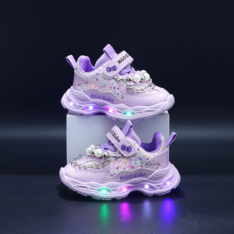 New Style Glowing Princess Shoes, Casual Outdoor Girls' Sports For 28 Size, Imported From China