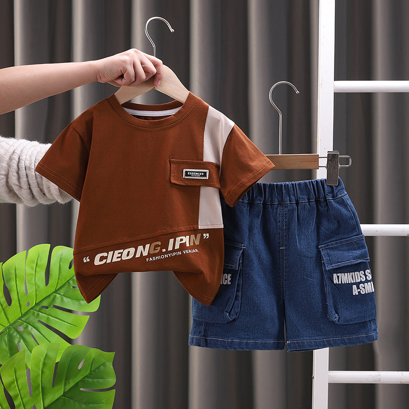 Summer New Korean Boys' suit Casual Coffee Color For 4 Year, Imported From China