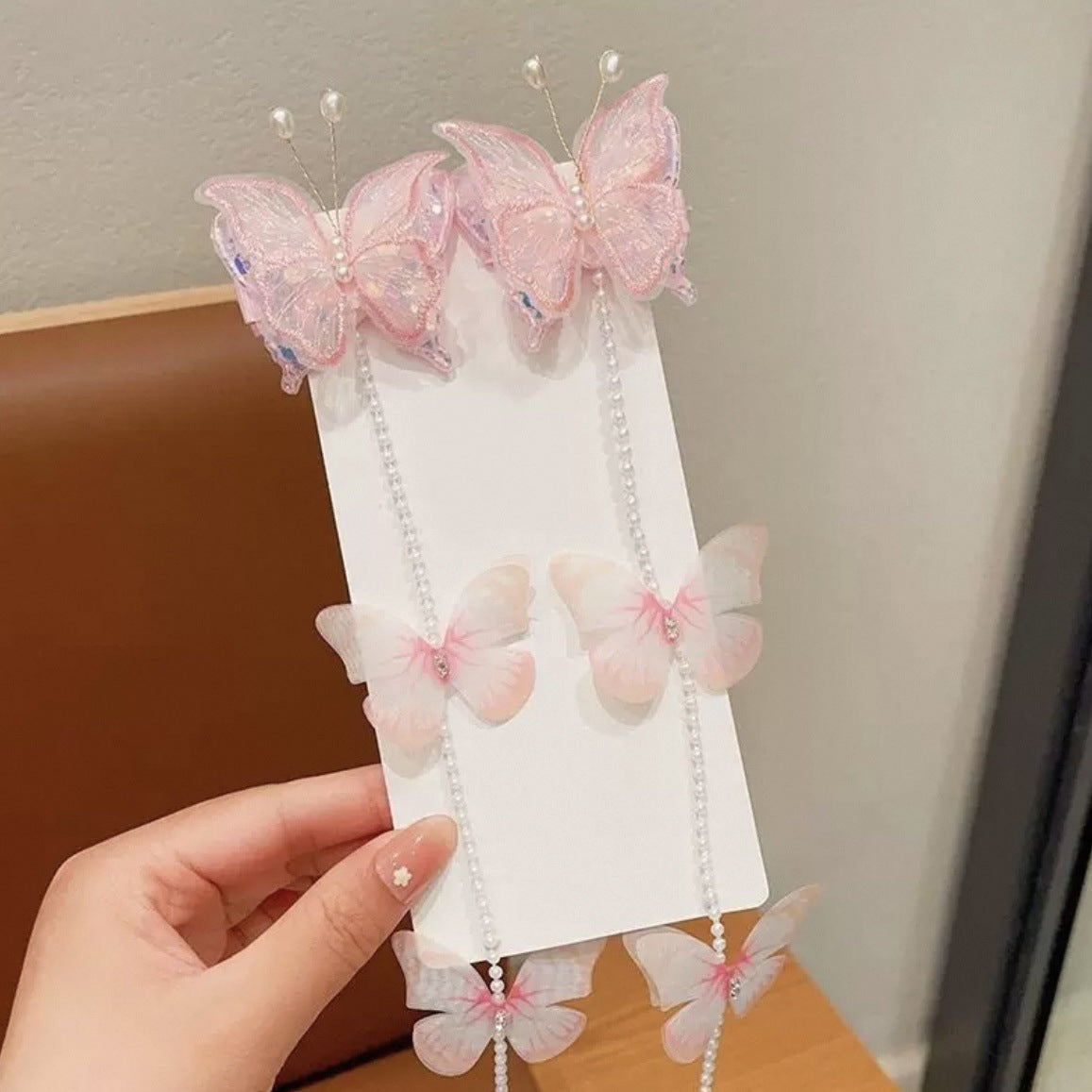 Children's pearl butterfly braided hair chain hair clip, super fairy-like pink pair imported from china