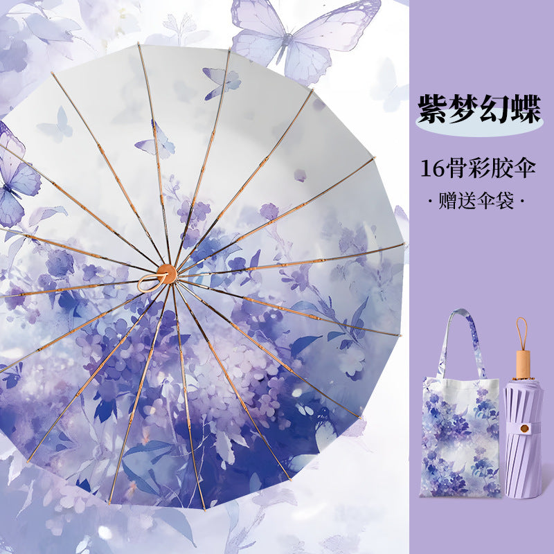32-Bone Foldableing Sunny and Rainy Umbrella for Women, Sunny and Rainy Dual-Use Sun Protection and Anti-Uv Sun Umbrella, Enlarged, Reinforced and Thickeneded Sunshade
