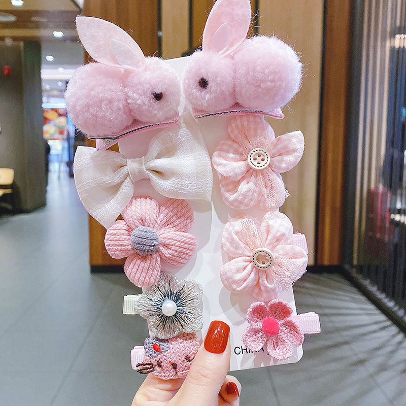 Children's hair accessories, plush bunny hair clips, pink rabbit set, imported from china