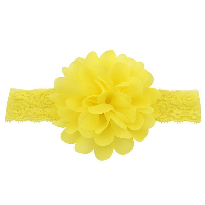 Korean style lace children's headband, baby chiffon trim flower baby headband yellow color imported from china