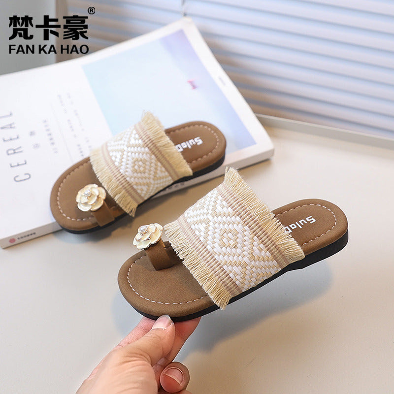 Girls Ethnic style fisherman flip-flops, new summer style, 28 Size, Imported From China