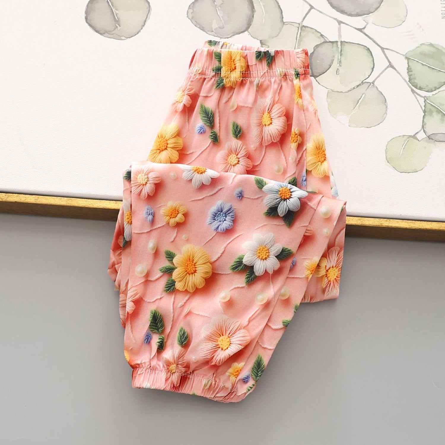 Girls' Pants Summer Thin Floral New Arrival Anti-mosquito Pants for Small and Medium-sized Children Girls' Summer Outer Wear Pants 2-9y size imported from china