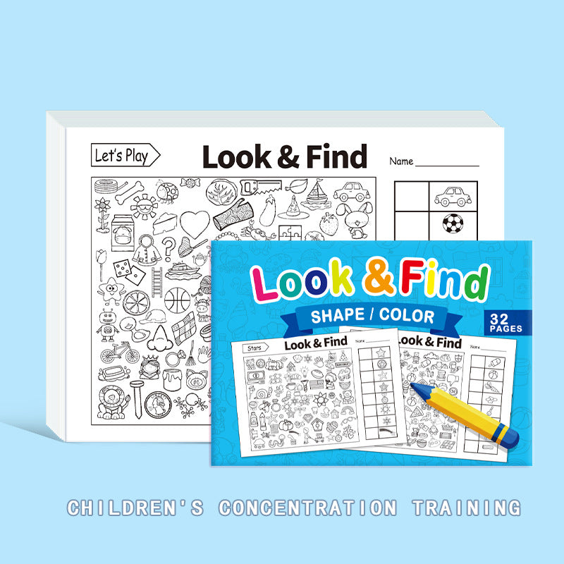 Cross-Border Children's Coloring Book for Finding Objects, Fun Concentration and Attention Practice Book, Educational Early Learning Flash Cards
