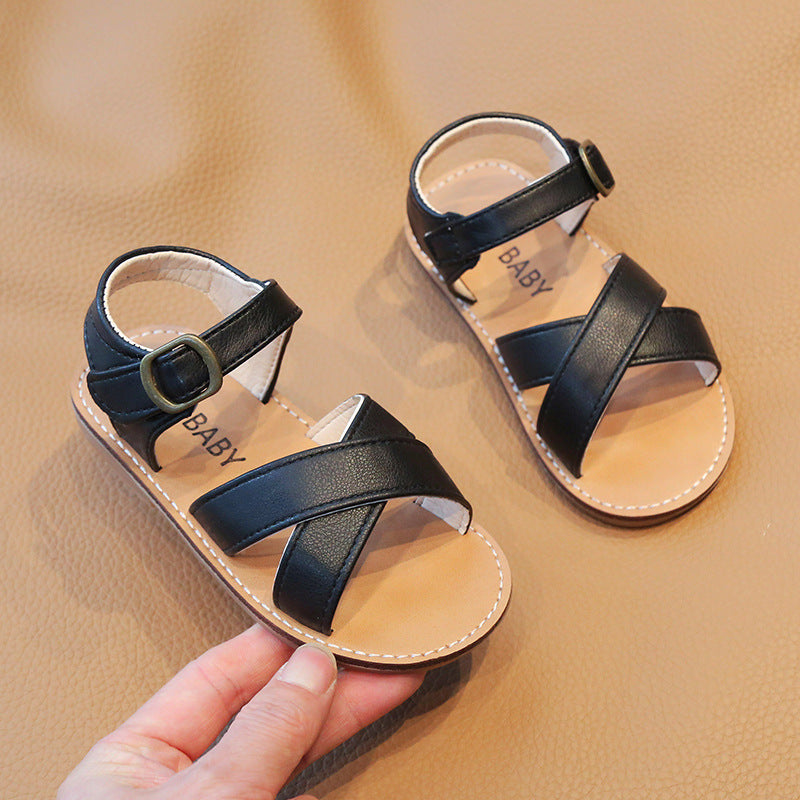 Korean style casual sandals for boys and girls, soft-soled crossover sandals, open-toe buckle 24 size imported from china