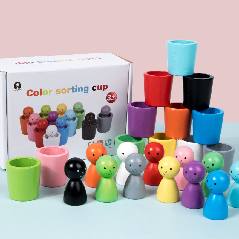Cross-Border Color Wooden Figures Ten-Color Sorting Cup Color Recognition Matching Children's Enlightenment Early Education Educational Toys