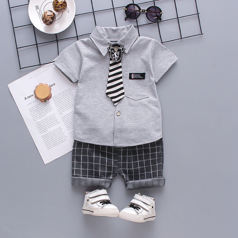 Boys' Summer Plaid Shirt Set, Children's Short-Sleeve Fresh and Stylish For 1 Years, Imported From China