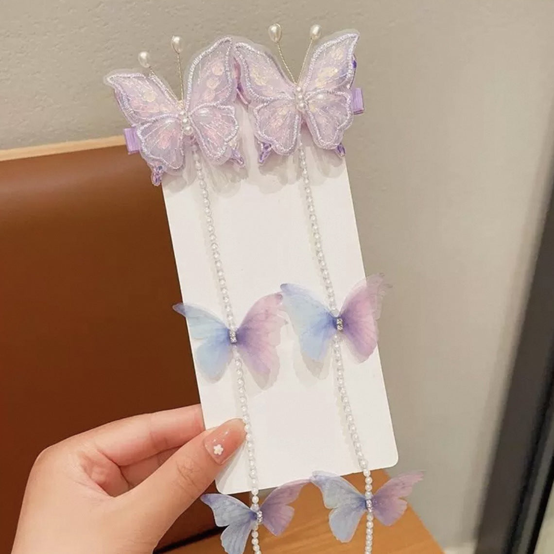 Children's pearl butterfly braided hair chain hair clip, super fairy-like purple pair imported from china