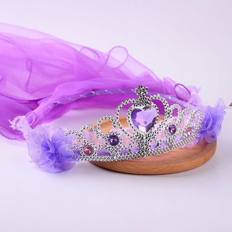 Children's light-up crown veil wreath pink rainbow bow princess flower purple color imported from china