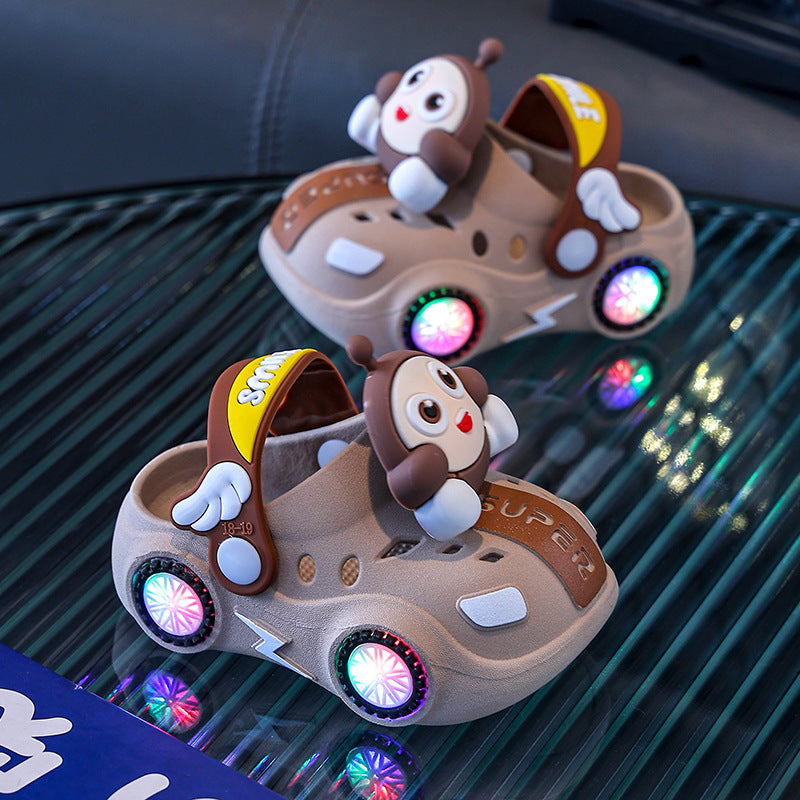 Children's Slippers Summer Baby Girl Car Shiny Light Indoor Soft-Soled Non-Slip Slippers Boy's Egg Hole Shoes