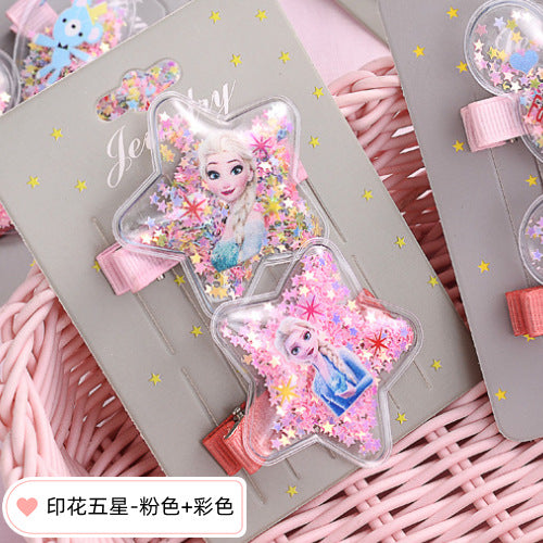 Children's hair clips, crowns, star-shaped quicksand, baby hair clips, imported from china
