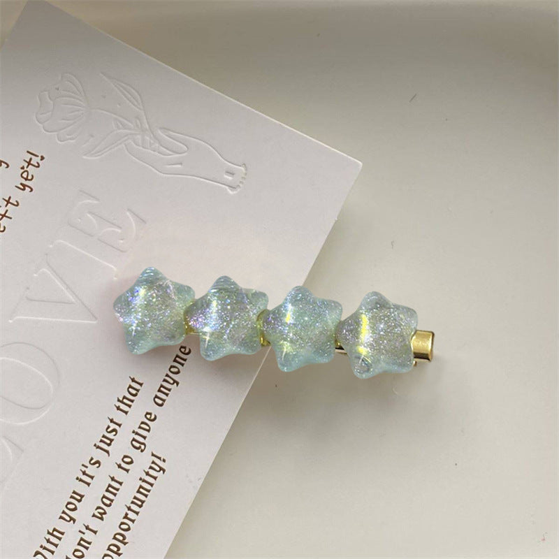 Sweet gradient star hair clip, girly delicate sparkling duckbill clip, blue color, imported from china