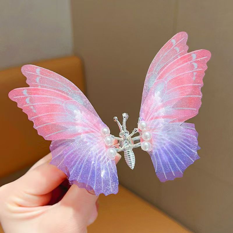 Moving butterfly hair clip, large size, sweet and lively, Lively Butterfly [Pink-Purple Gradient], Imported From China