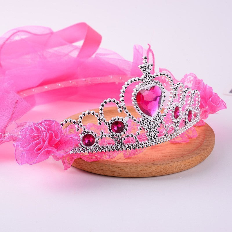 Children's light-up crown veil wreath pink rainbow bow princess flower pink color imported from china