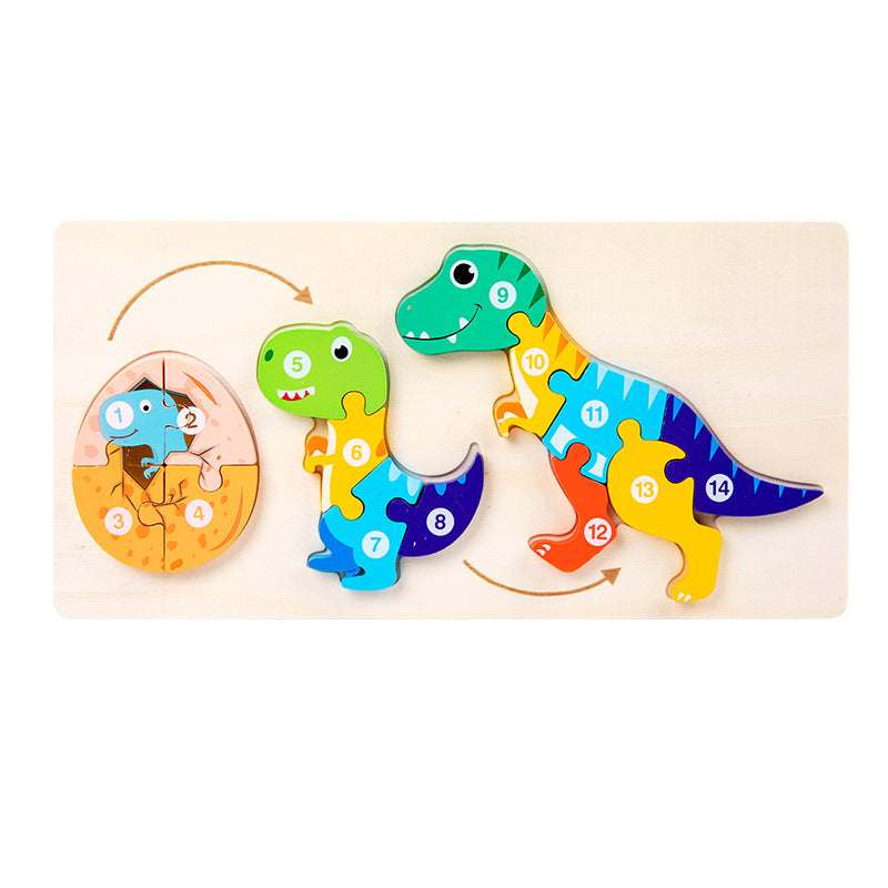 Young Kidsren's Wooden 3D Animal Digital Cognitive Puzzle Evolution into Growth Process Wooden Puzzle Toy Educational