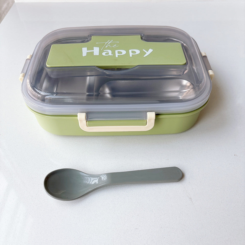 Three-compartment stainless steel lunch box with tableware lunch box imported from china