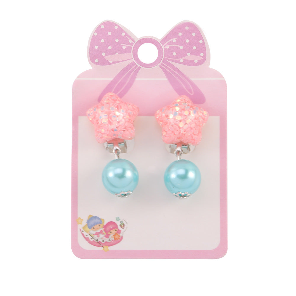 Cute cartoon resin children's earrings, clip-on earrings, pink-blue color, imported from china