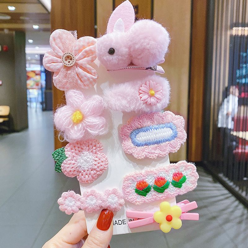 Children's hair accessories, plush bunny hair clips, pink rabbit set, imported from china