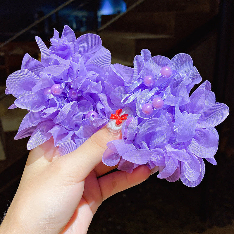 Cute princess hair accessories for little girls, bun hair ties, flower hair ribbons, purple color imported from china