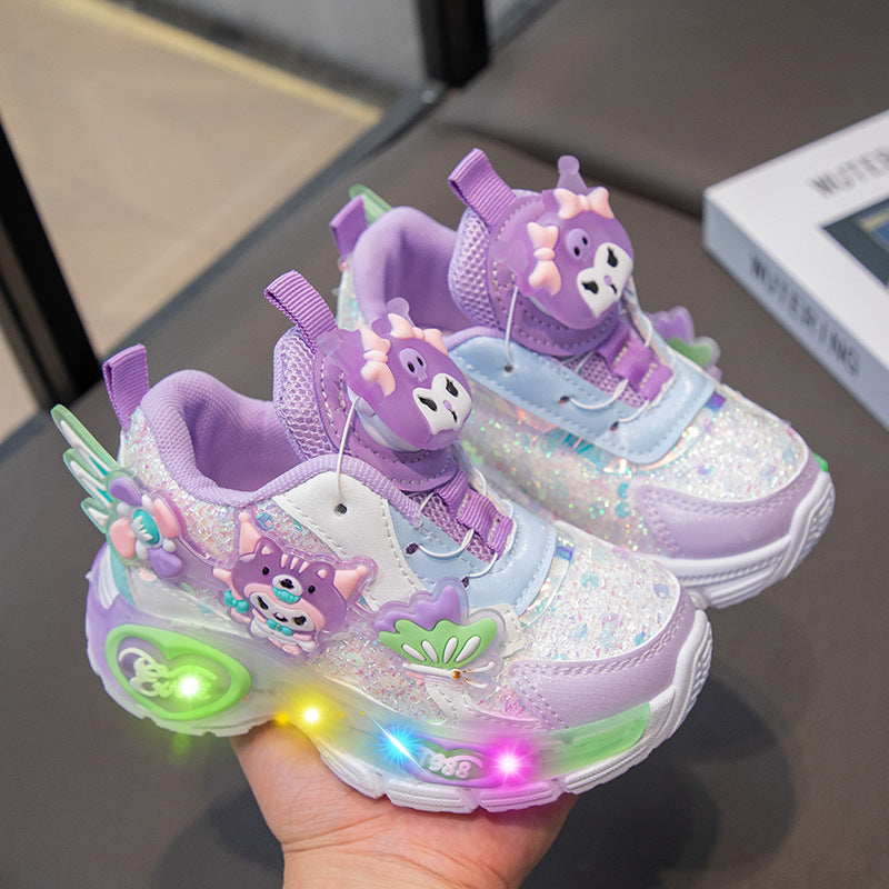 2026 Autumn New Children's Fashion Sneakers Princess Light-Up School Running Shoes Breathable Girls' Glowing Shoes Trendy Size 36