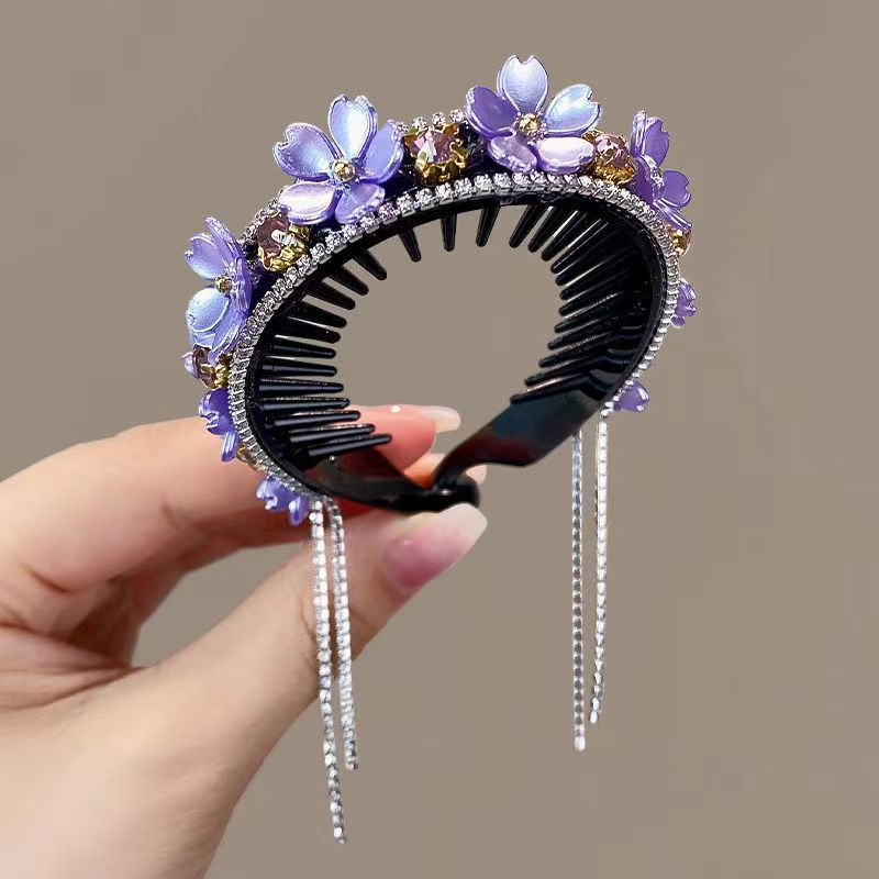 Girls Popular online style copper alloy synthetic zircon pendant with wheat, Tassel Bun Button - Purple Flower, Imported from China