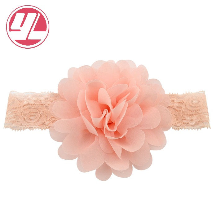 Korean style lace children's headband, baby chiffon trim flower baby headband  imported from china