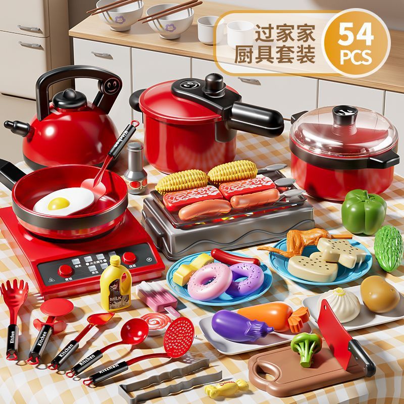 Pretend Play Toy Girl Mini Kitchen, Baby Girl Role-Play Child’s Cookware Set—Make Food & Cut Fruit Fun Toy