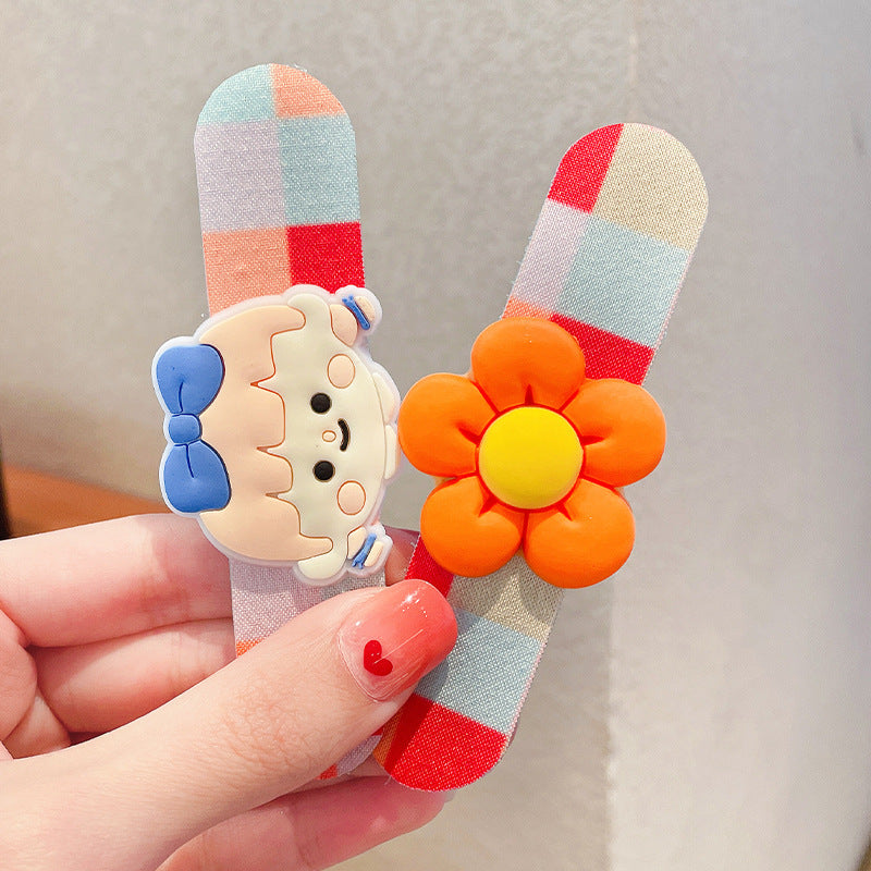 Cartoon bow Velcro baby headband for girls, orange plaid floral 2-piece set imported from china