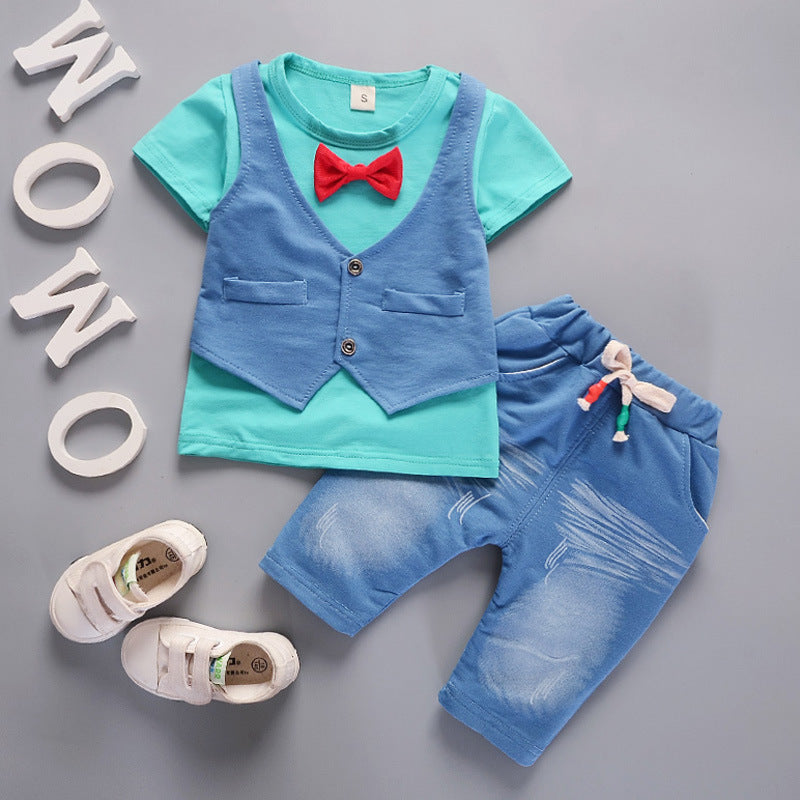 Boys' Short-Sleeved Baby Summer Style British Vest Suit for 9-12 months, 3-4 years imported from china