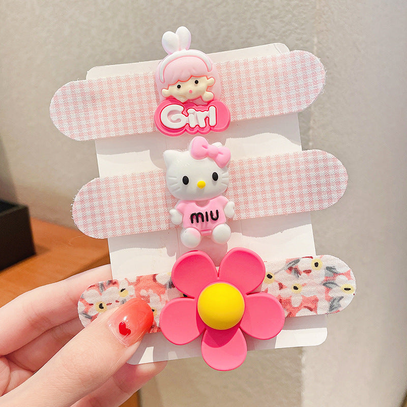 Cartoon bow Velcro baby headband for girls, pink plaid hello kitty 3-piece set imported from china