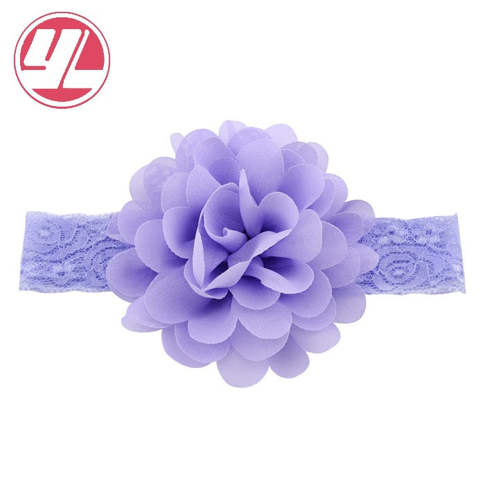 Korean style lace children's headband, baby chiffon trim flower baby headband purple color imported from china