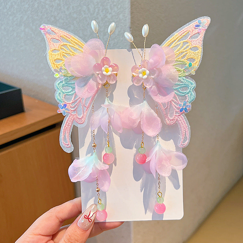 Chinese style Hanfu super fairy hair clip for girls and children, ancient style flower tassel pearl hair clip imported from china