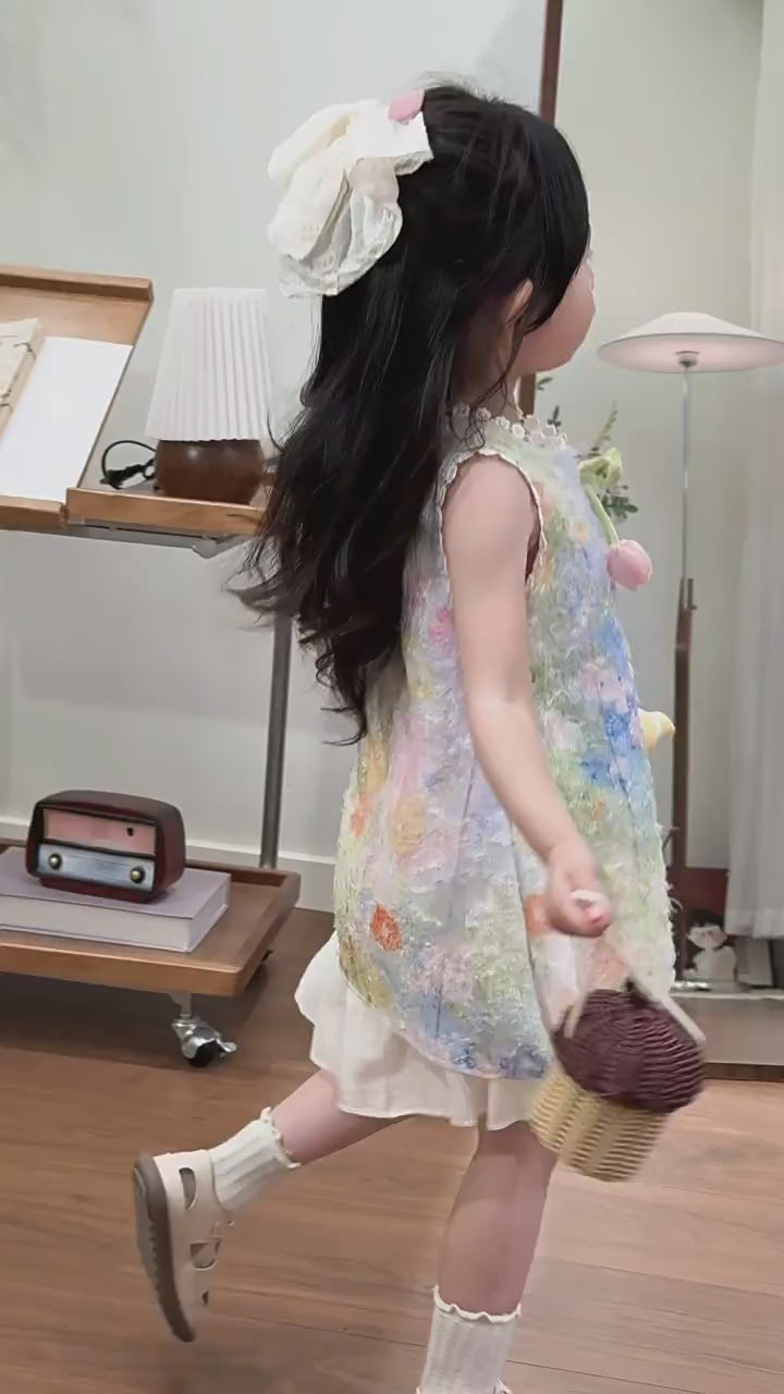 Girls' Summer New Style Stylish Dress, Sweet Floral Sleeveless, For 2-8 Years Imported From China