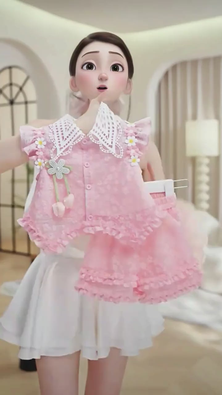 Pink Girls Summer Dress 4-8 Years,with cap, Imported From China