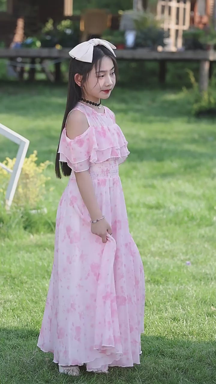 Girls' Summer New Style Chiffon Princess Dress for Girls For 7-10 Years, Imported From China
