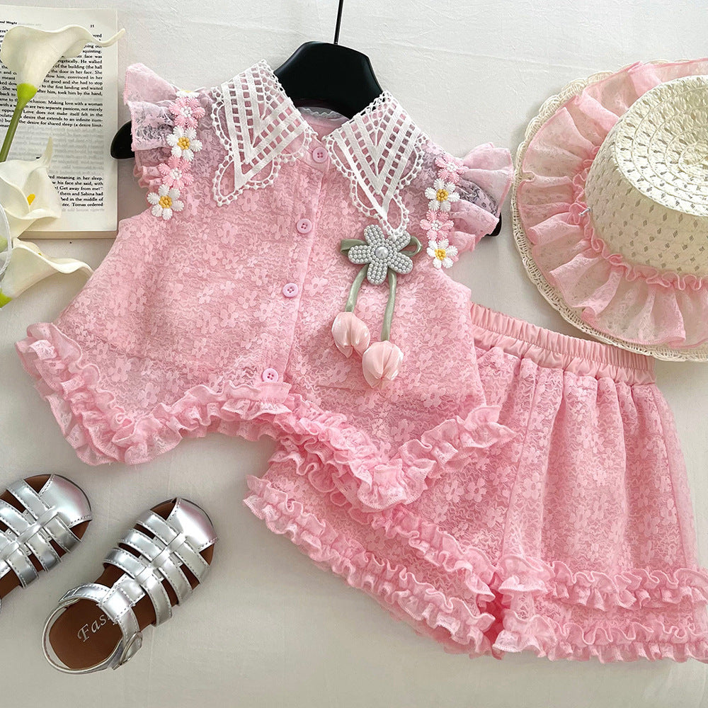 Pink Girls Summer Dress 4-8 Years,with cap, Imported From China